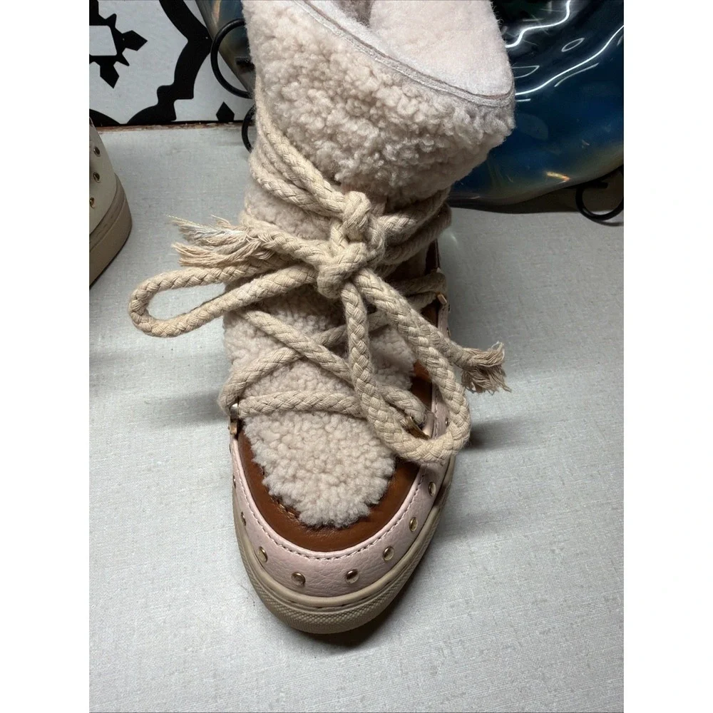 Preowned INUIKII Winter Sneaker Boots – Suede, Shearling Rubber Sole 37 US 6.5-7